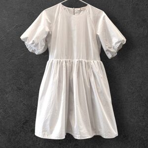 The Impeccable Pig White Bubble Puff Sleeve Dress